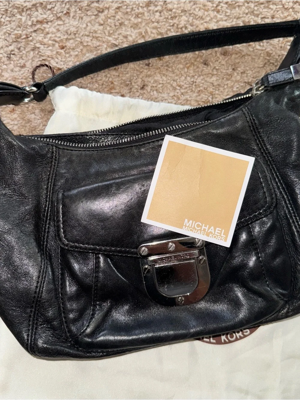 Michael Kors Black Leather Hobo Shoulder Bag, 13x8